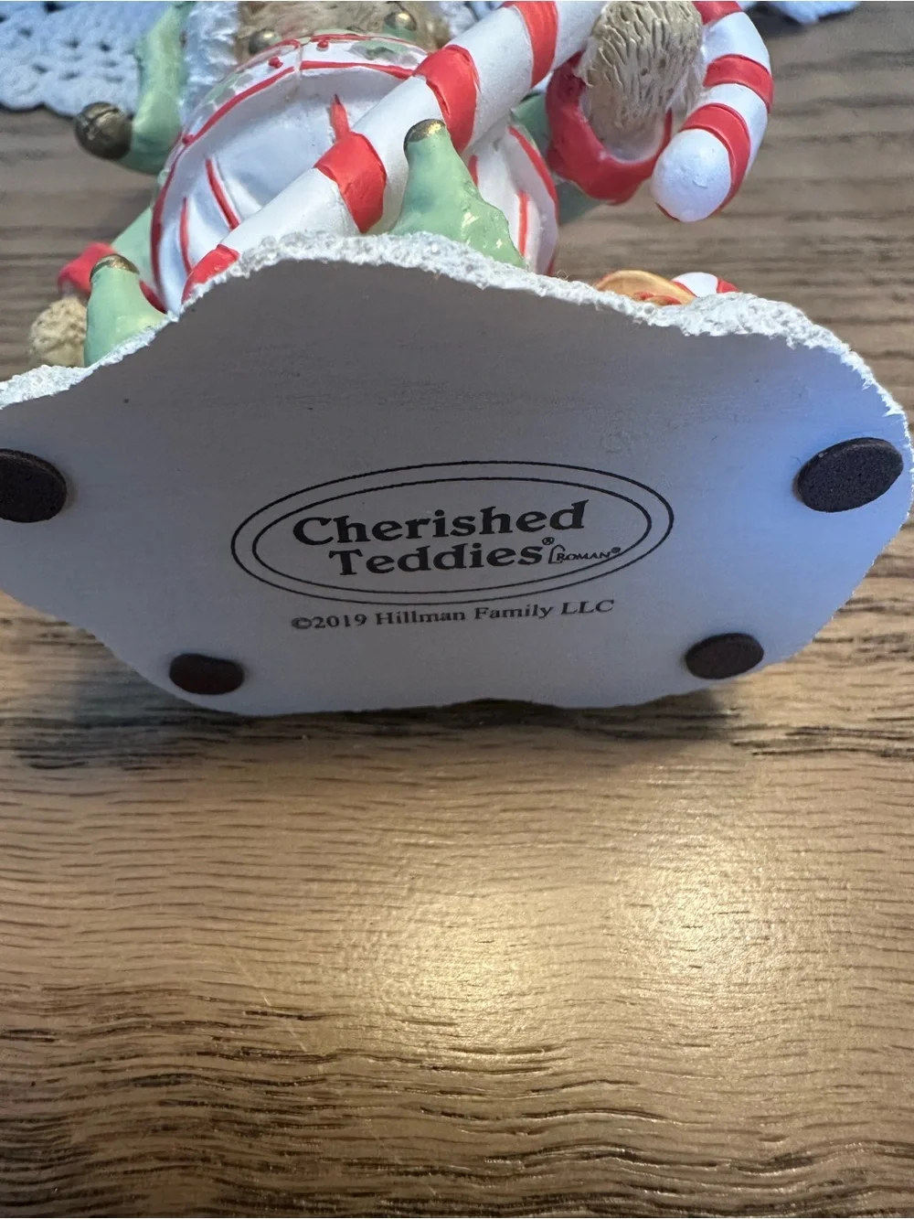 Cherished Teddies Percy Elf Mint Green Bear with Red & White Candy Cane